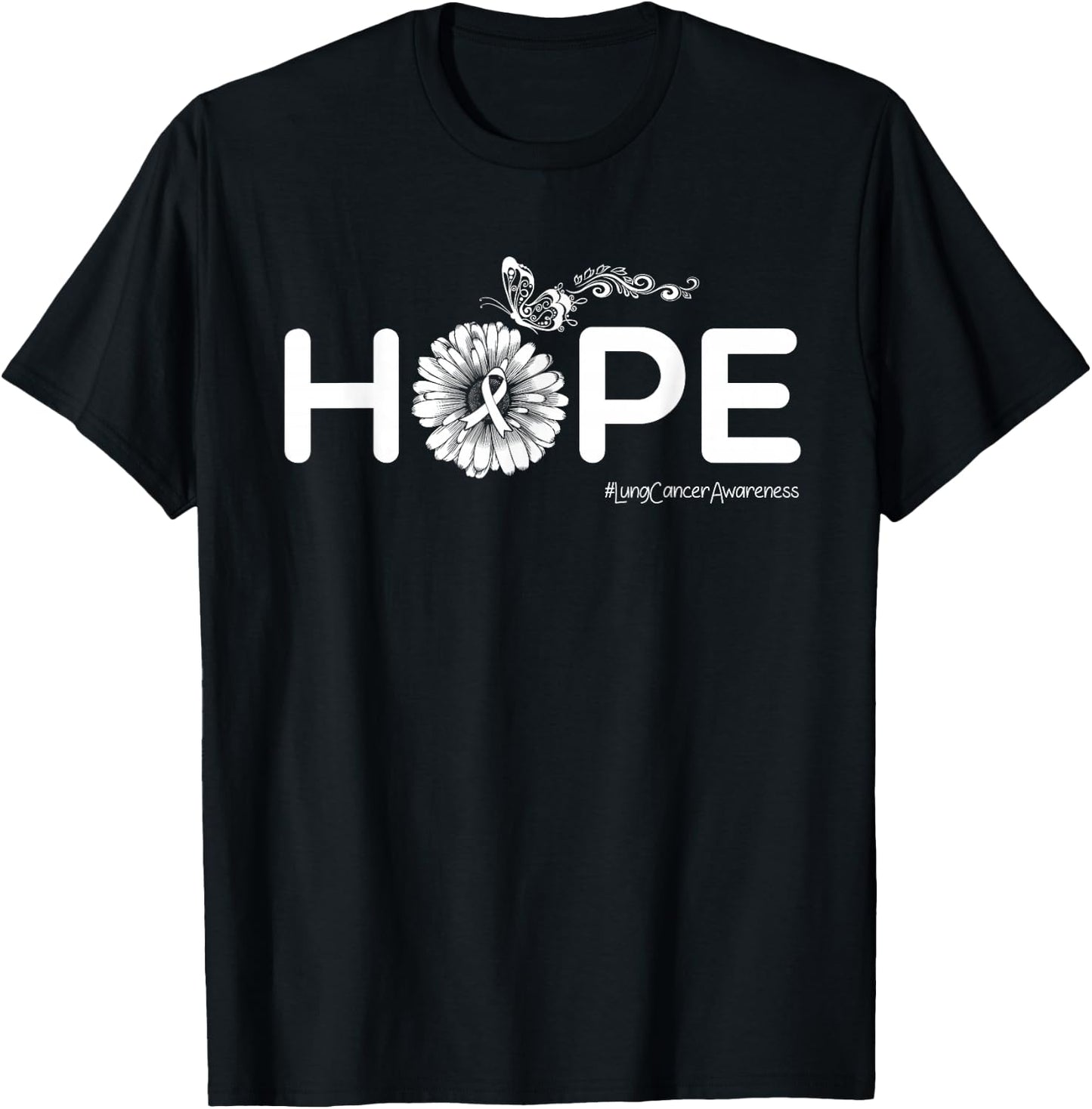 HOPE Butterfly Lung Cancer Awareness Gifts T-Shirt - T-Shirt | Black
