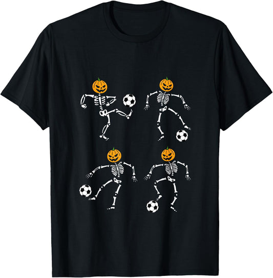 Pumpkin Skeleton Squad Soccer Player Halloween Boys Soccer T-Shirt - T-Shirt | Black
