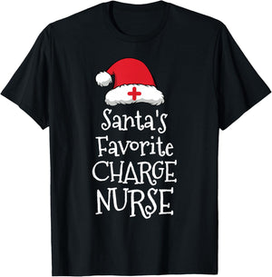 Santas Favorite Charge Nurse - Christmas Funny T-Shirt - T-Shirt | Black