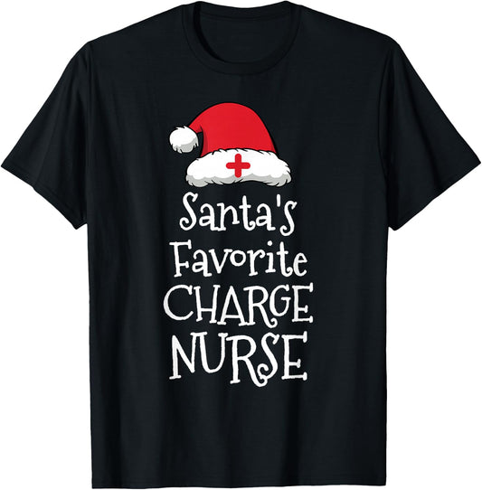 Santas Favorite Charge Nurse - Christmas Funny T-Shirt - T-Shirt | Black
