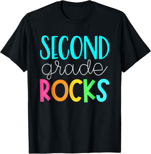 2nd grade rocks rocking 2nd grade teacher Women Girls Kids T-Shirt - T-Shirt | Black