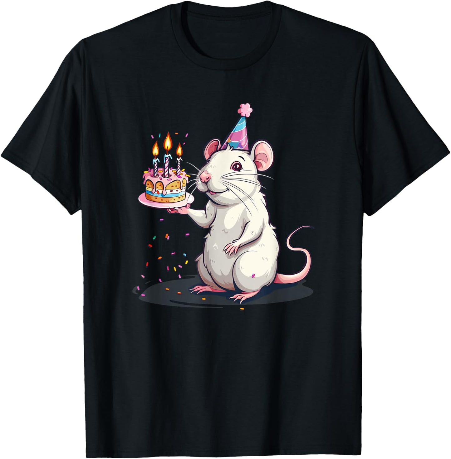 Happy Birthday Rat with B-Day Cake Costume T-Shirt - T-Shirt | Black