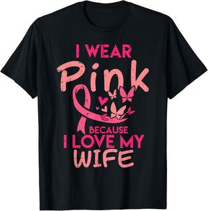 Wear Pink I Love My Wife Husband Breast Cancer Awareness Men T-Shirt - T-Shirt | Black