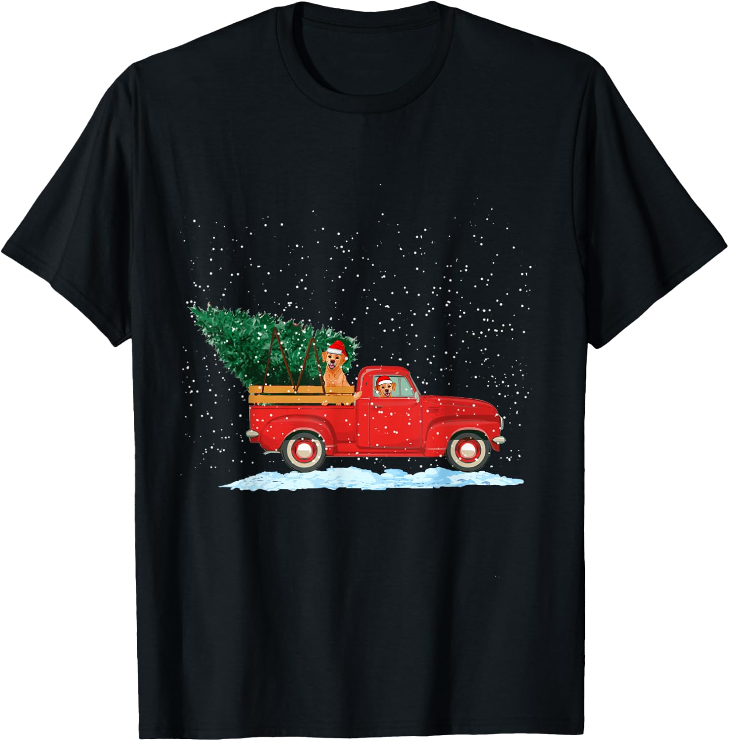 Labrador Retriever Vintage Red Pickup Truck Christmas Tree T-Shirt - T-Shirt | Black