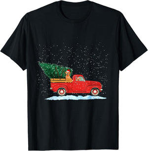 Labrador Retriever Vintage Red Pickup Truck Christmas Tree T-Shirt - T-Shirt | Black