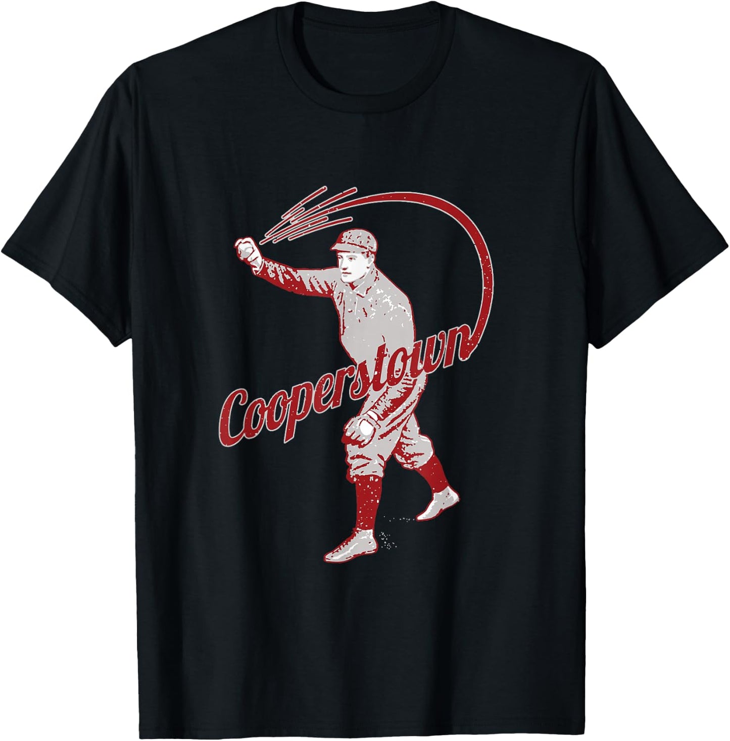 Vintage Baseball Player Cooperstown New York Retro Souvenir T-Shirt - T-Shirt | Black