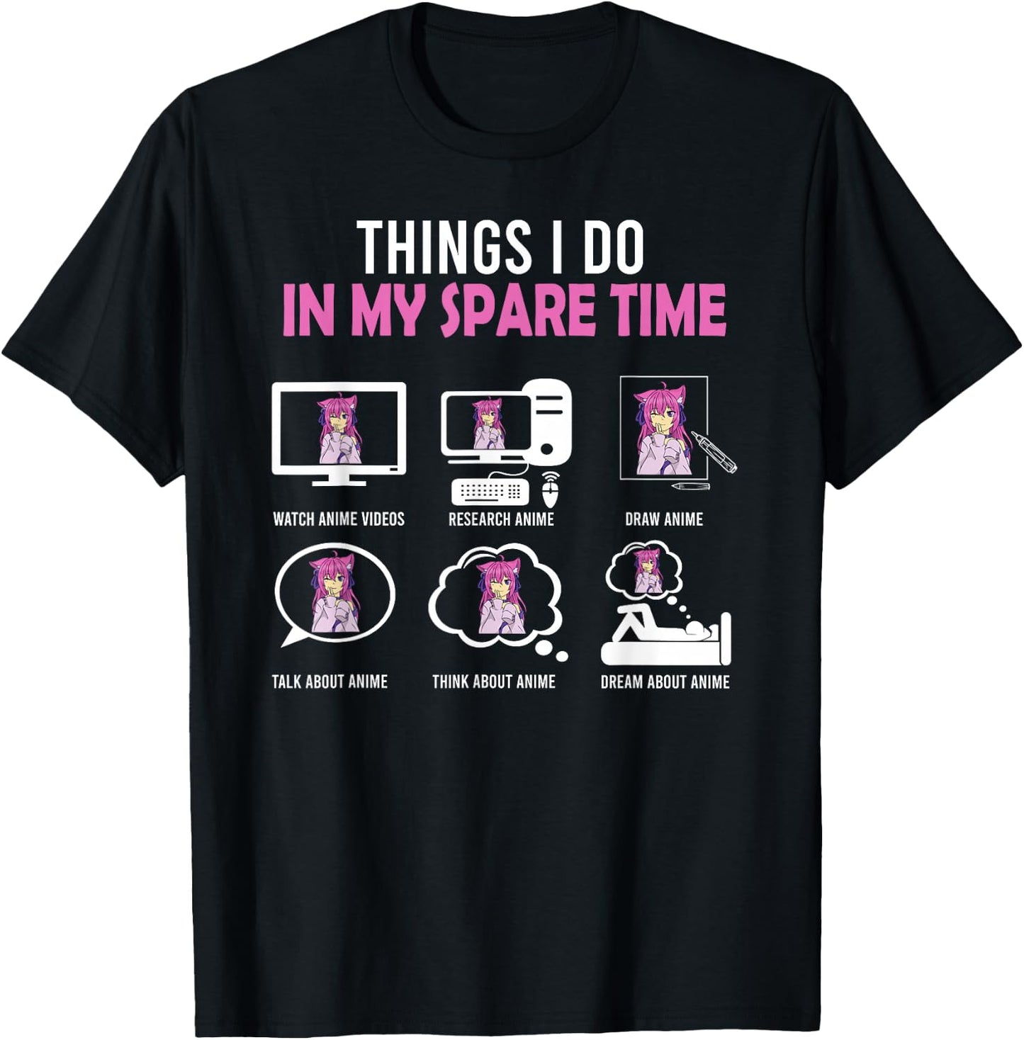 Kawaii Manga Things I Do In My Spare Time Japanese Anime T-Shirt - T-Shirt | Black