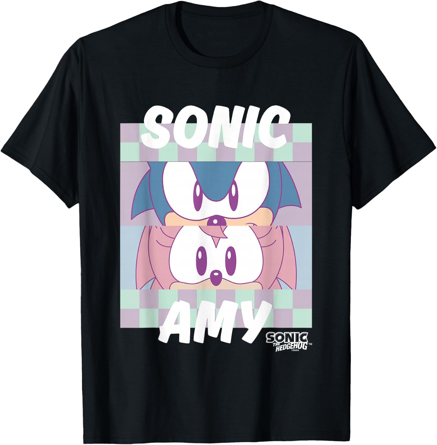 Sonic The Hedgehog Sonic & Amy Eyes Closeup Panels Retro T-Shirt - T-Shirt | Black
