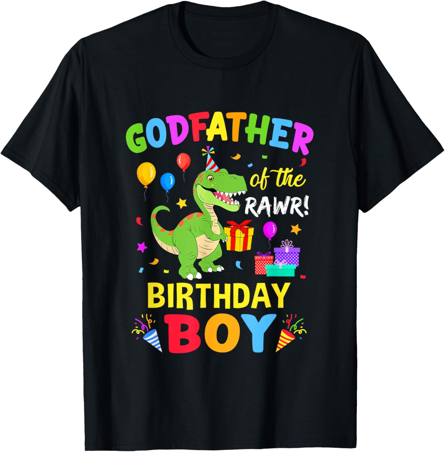Godfather Of The Birthday Boy T-Rex Funny Dinosaur Boy Party T-Shirt - T-Shirt | Black