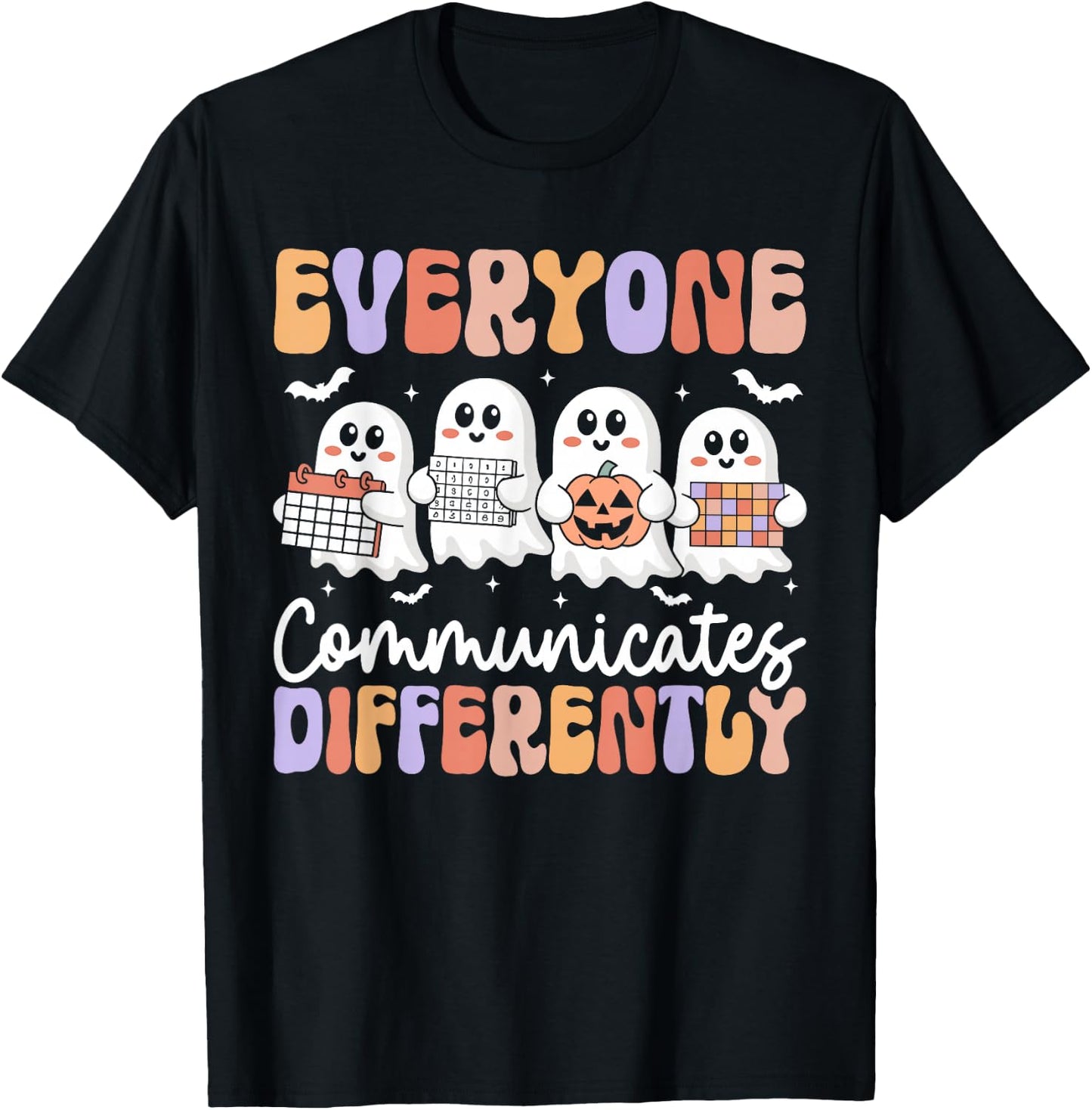 Everyone Communicates Differently Halloween Autism Teacher T-Shirt - T-Shirt | Black