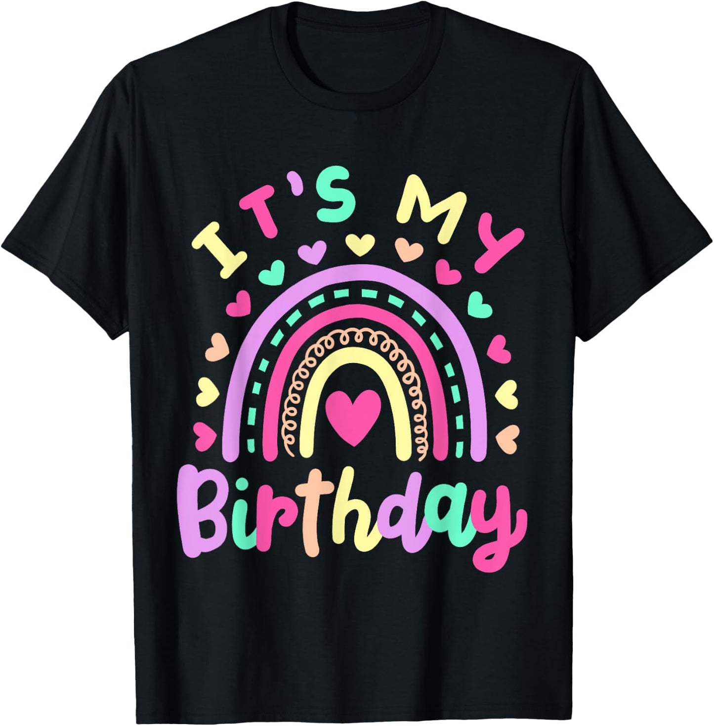 It's My Birthday Rainbow Boho Hippie Retro Groovy Girls Kids T-Shirt - T-Shirt | Black