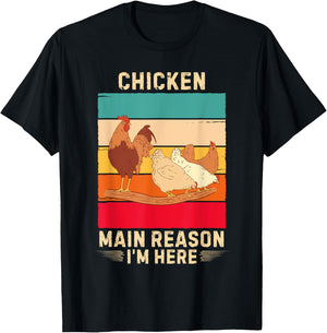 Retro Chicken Main Reason I'm Here Chicken Lover T-Shirt - T-Shirt | Black
