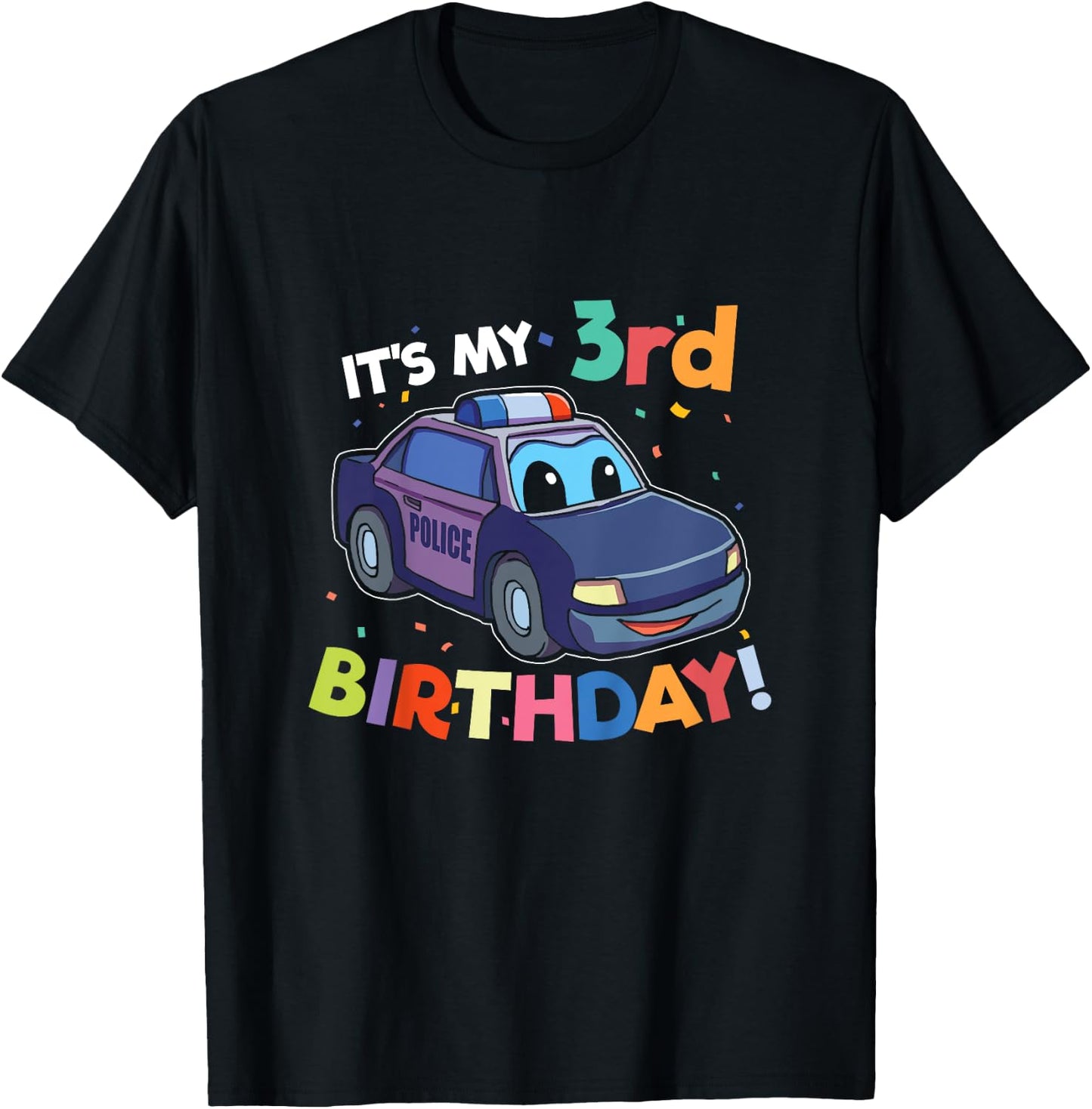 Kids 3 Year Old Shirt Birthday Boy Shirt 3rd Police Car Gift T-Shirt - T-Shirt | Black
