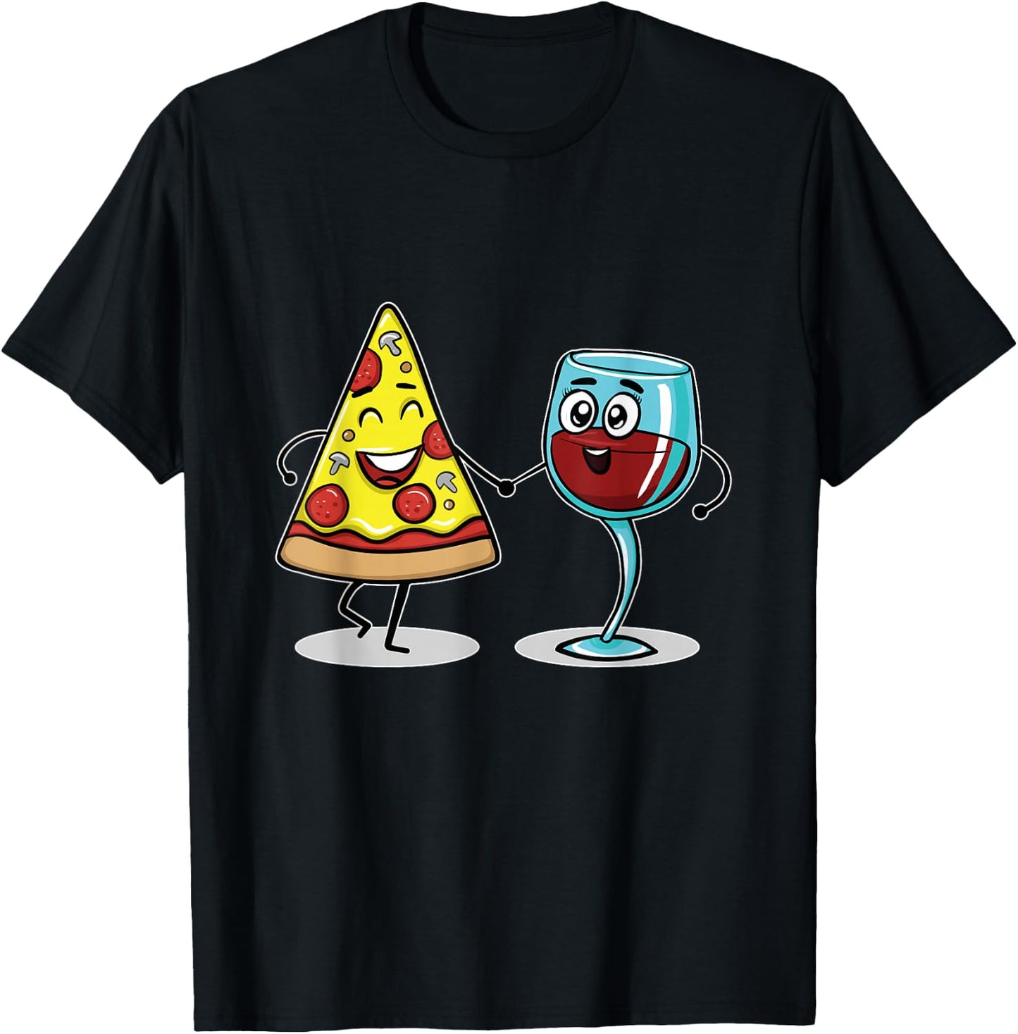 Kawaii Style Pizza and Wine Best Friends Lover Gift T-Shirt - T-Shirt | Black