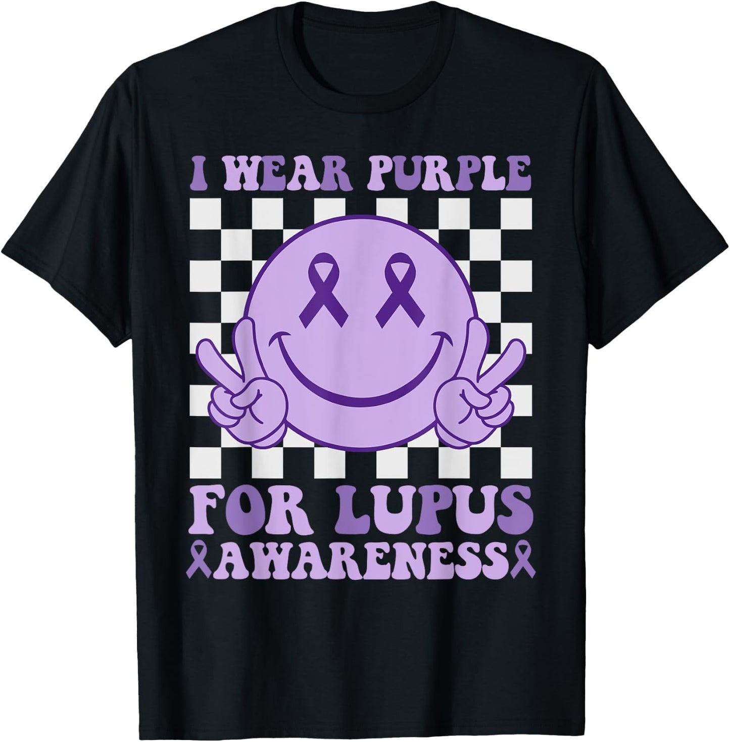 I Wear Purple For Lupus Awareness Happy Face & Ribbon Kids T-Shirt - T-Shirt | Black