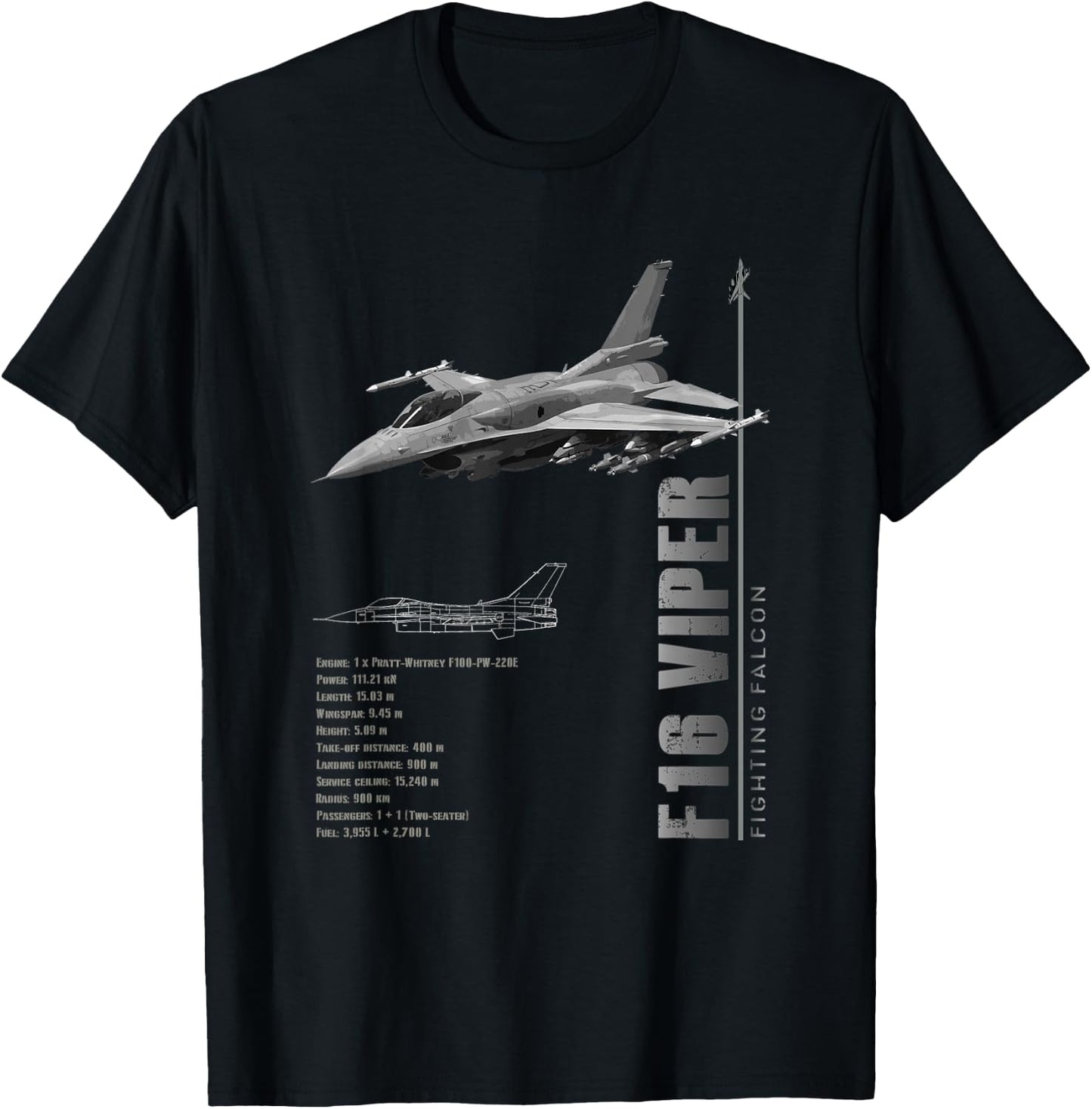 F-16 Viper Fighting Falcon Jet Fighters-Spec T-Shirt - T-Shirt | Black