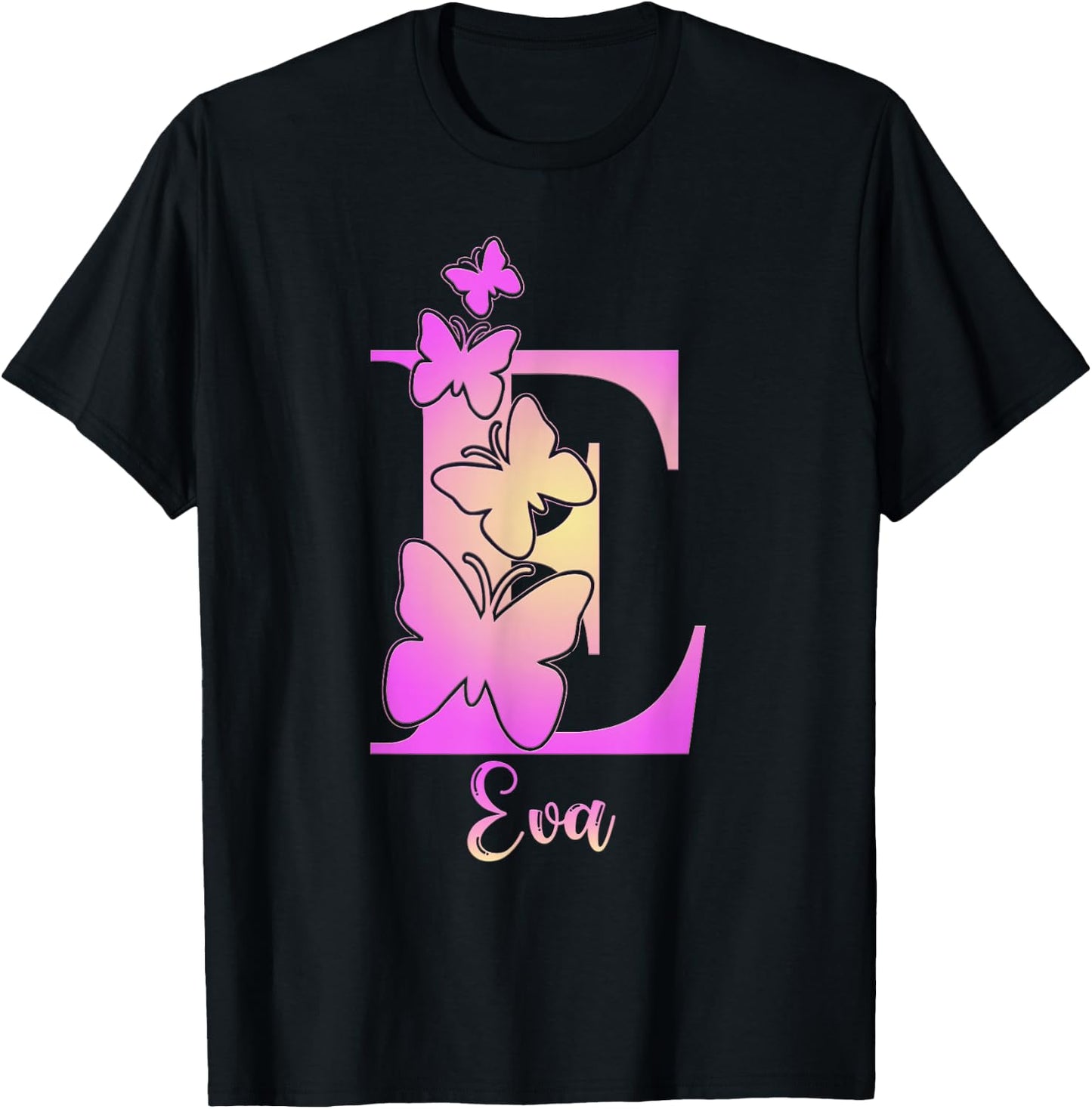 Eva, cute personalized butterfly custom kids girls name T-Shirt - T-Shirt | Black