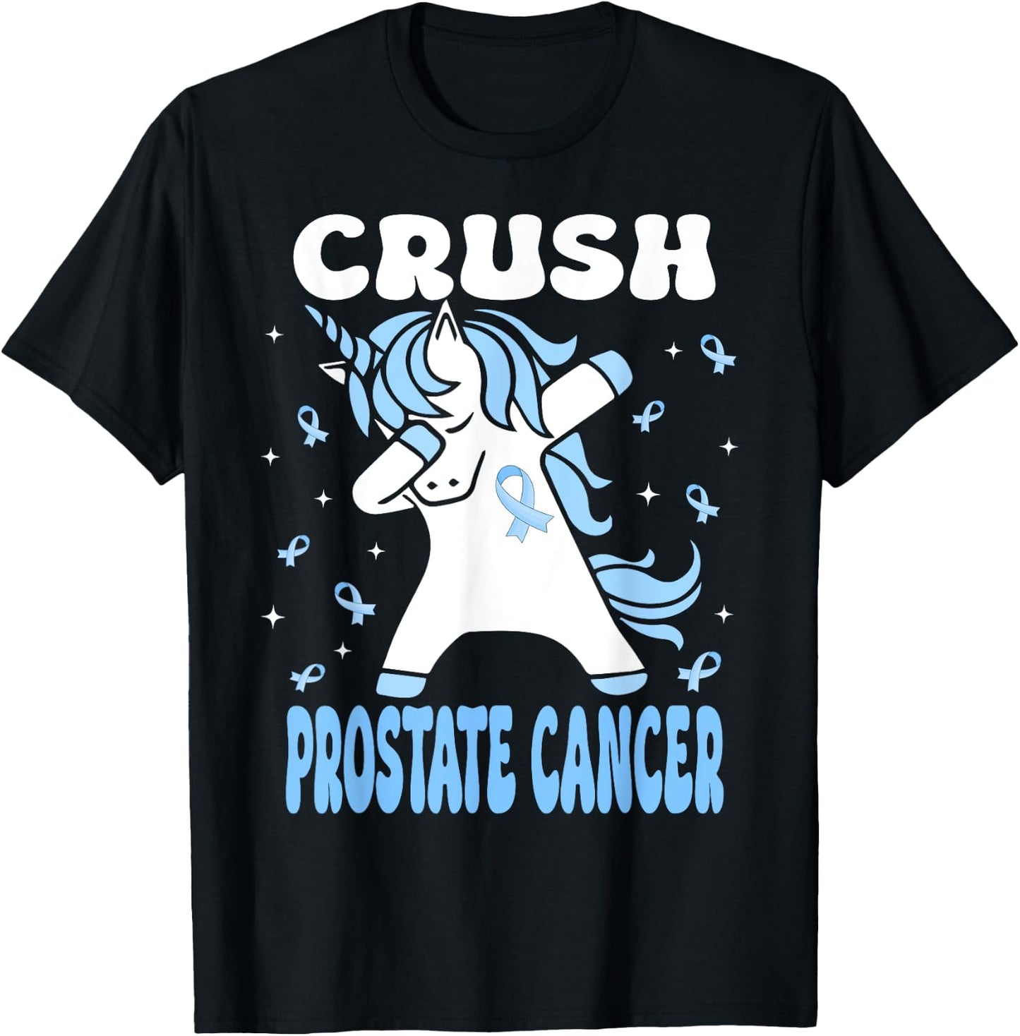 Dabbing Unicorn Crush Prostate Cancer Blue Ribbon T-Shirt - T-Shirt | Black