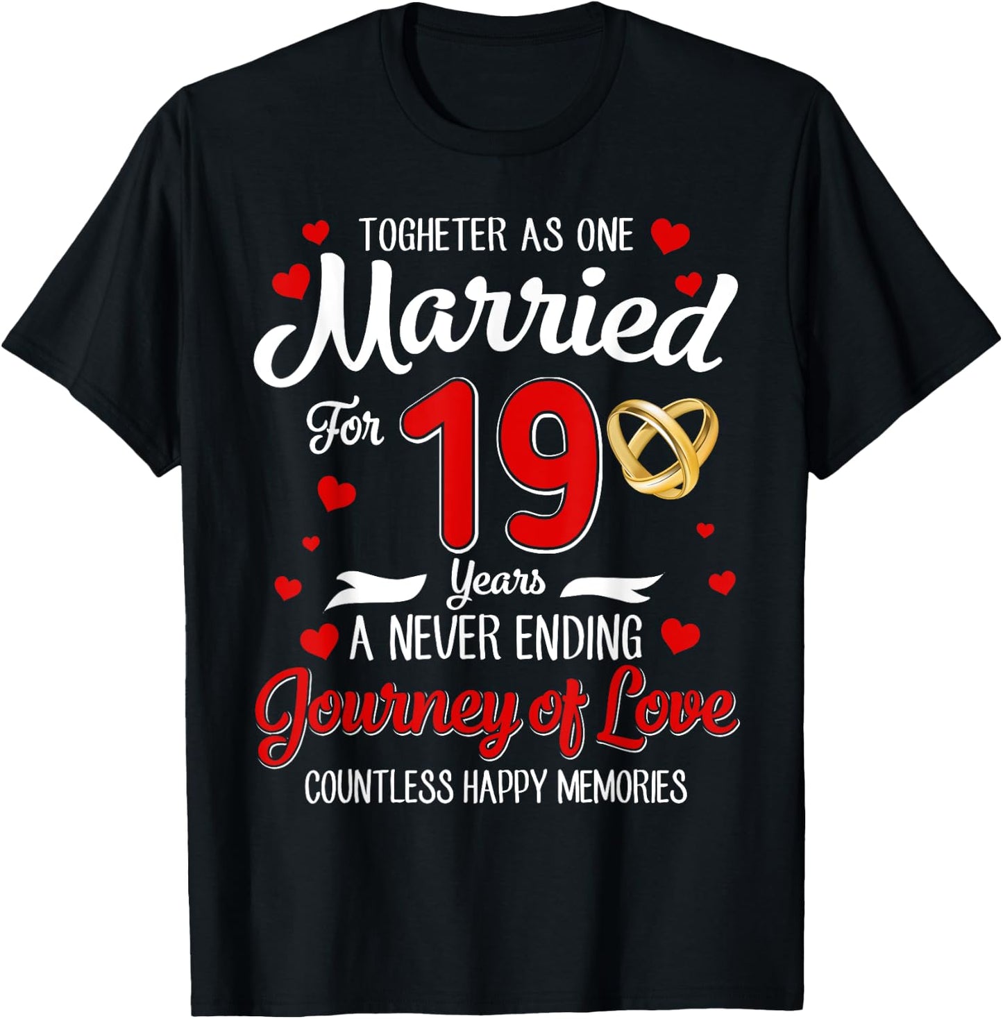 19th Wedding Anniversary 19-Year Married Couple Matching T-Shirt - T-Shirt | Black