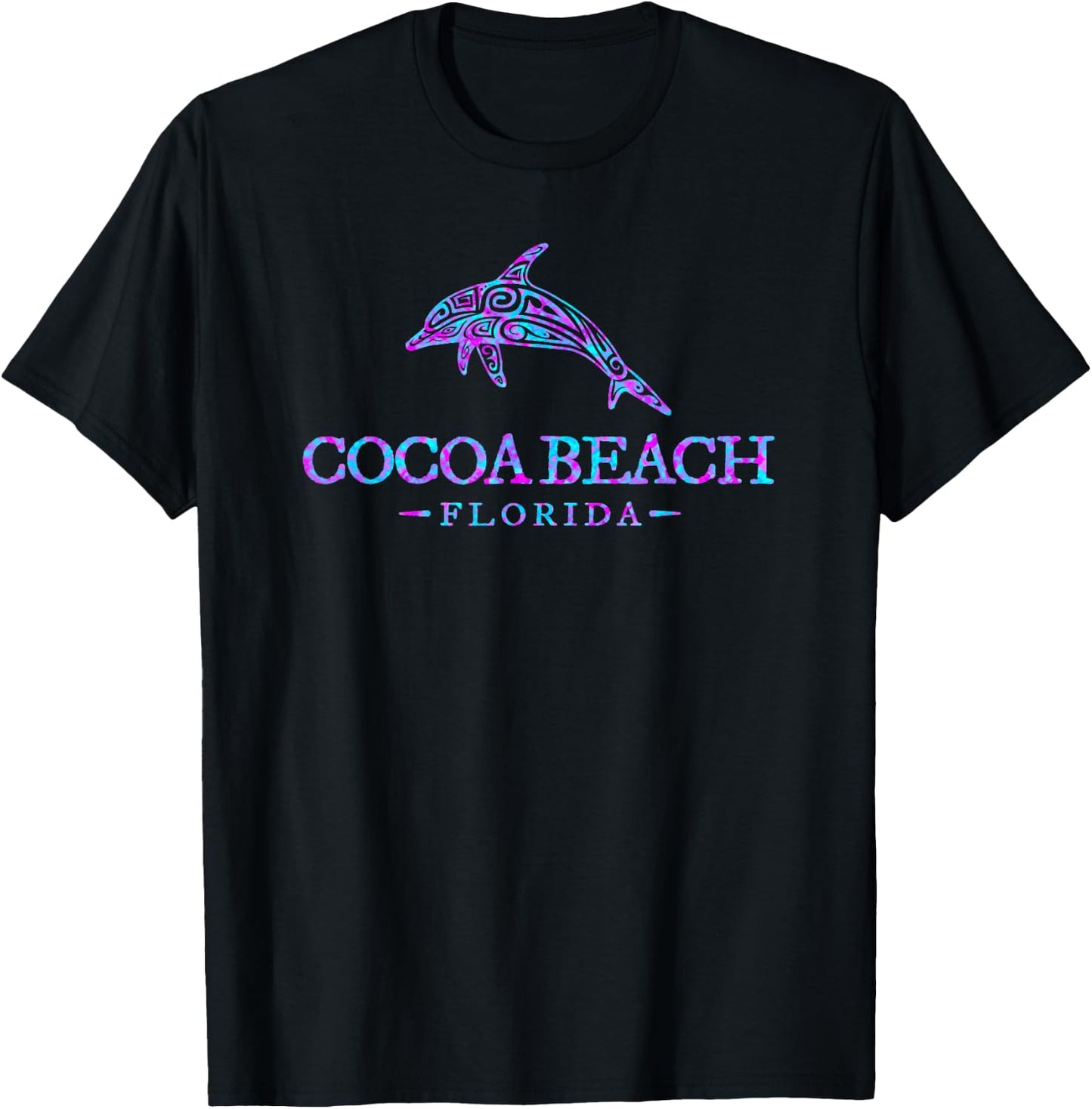 Cocoa Beach Florida Colorful Dolphin Vacation Souvenir T-Shirt - T-Shirt | Black