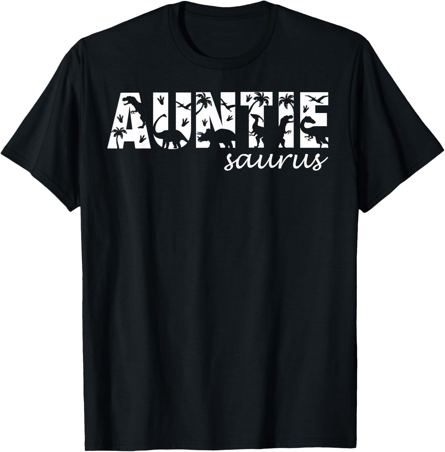 Auntiesaurus T Rex Dinosaur Auntie Saurus Family Matching T-Shirt - T-Shirt | Black