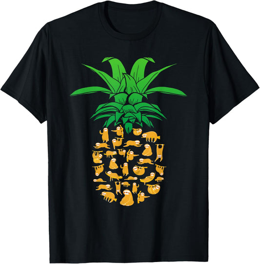 Sloth Pineapple Hawaii Beach Funny Sloth Gifts Women T-Shirt - T-Shirt | Black