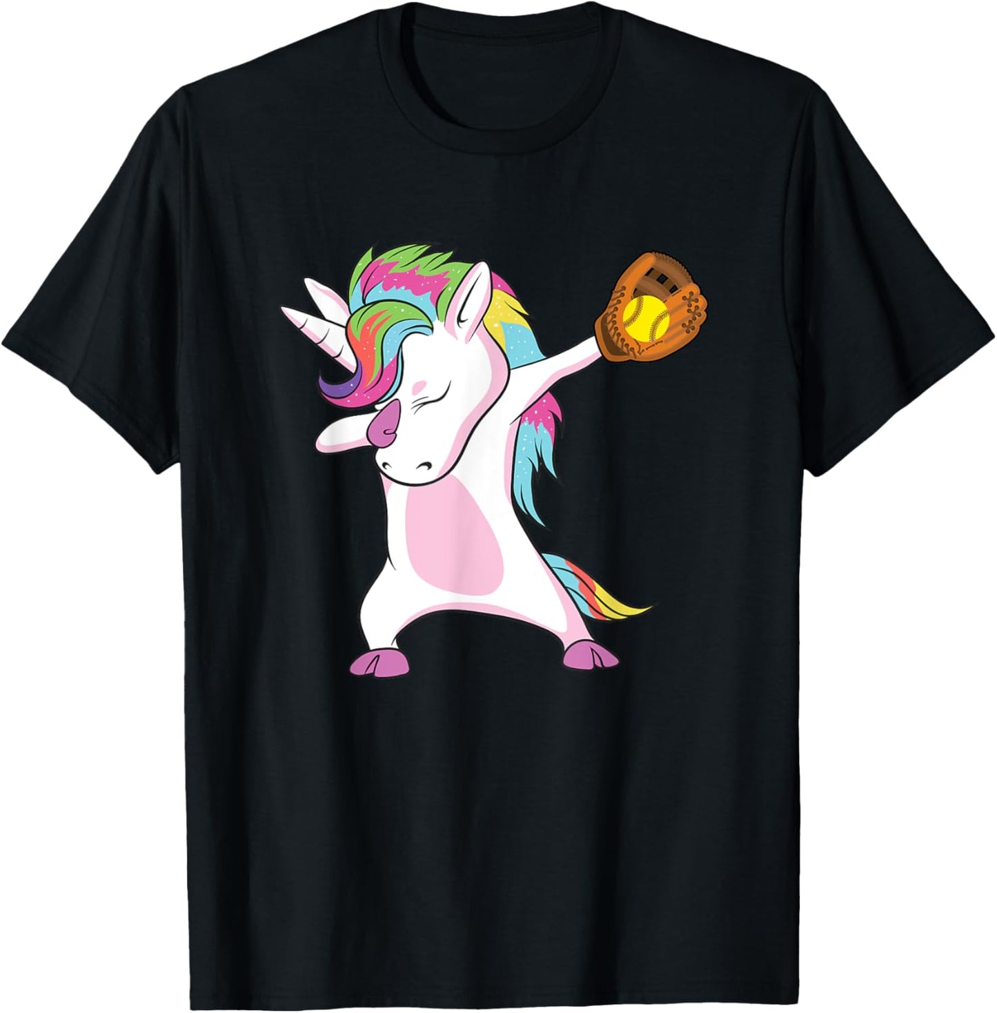 Softball Player Dabbing Unicorn T-Shirt - T-Shirt | Black