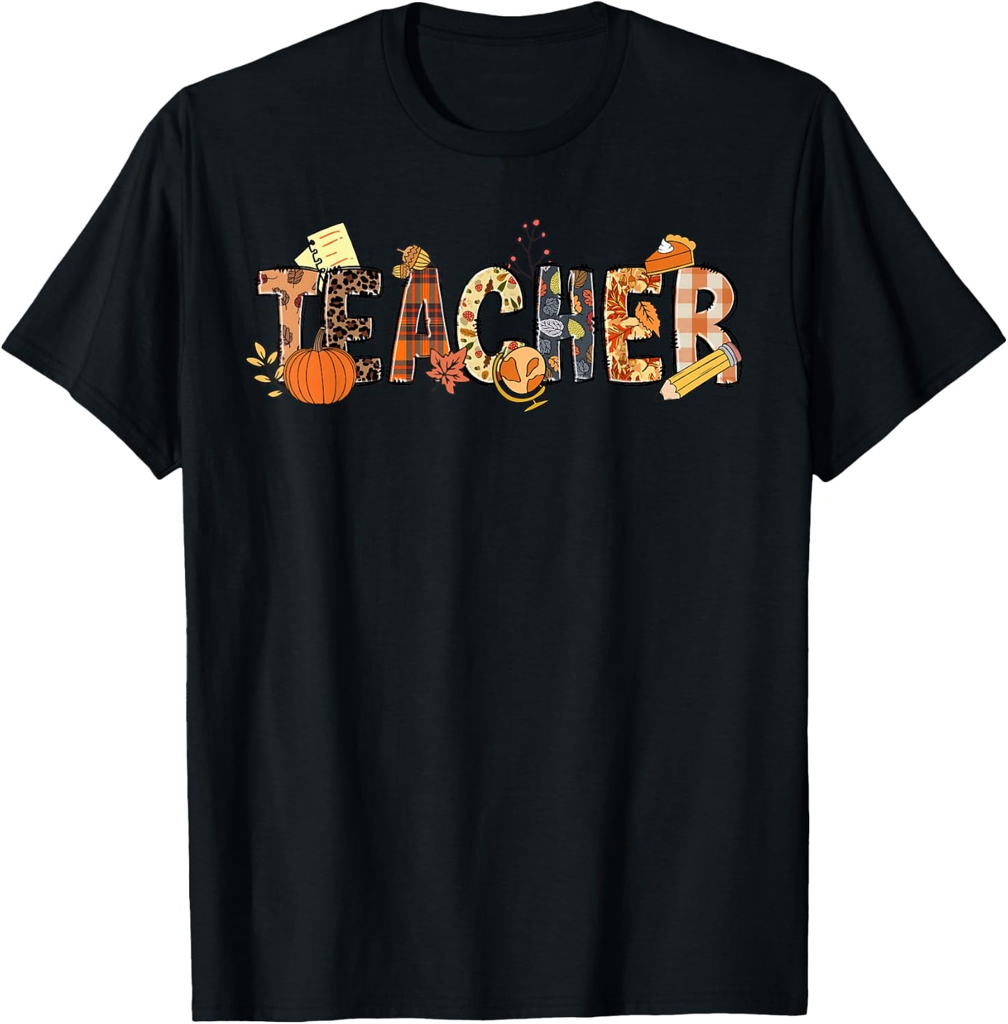 Teacher Thanksgiving Women Autumn Fall Halloween Pumpkin T-Shirt - T-Shirt | Black