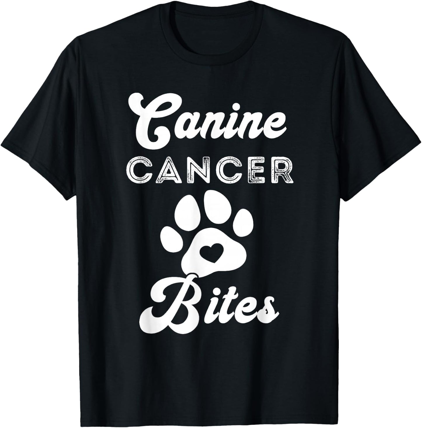 Canine Cancer Bites Pet Cancer Awareness Heart Paw T-Shirt - T-Shirt | Black