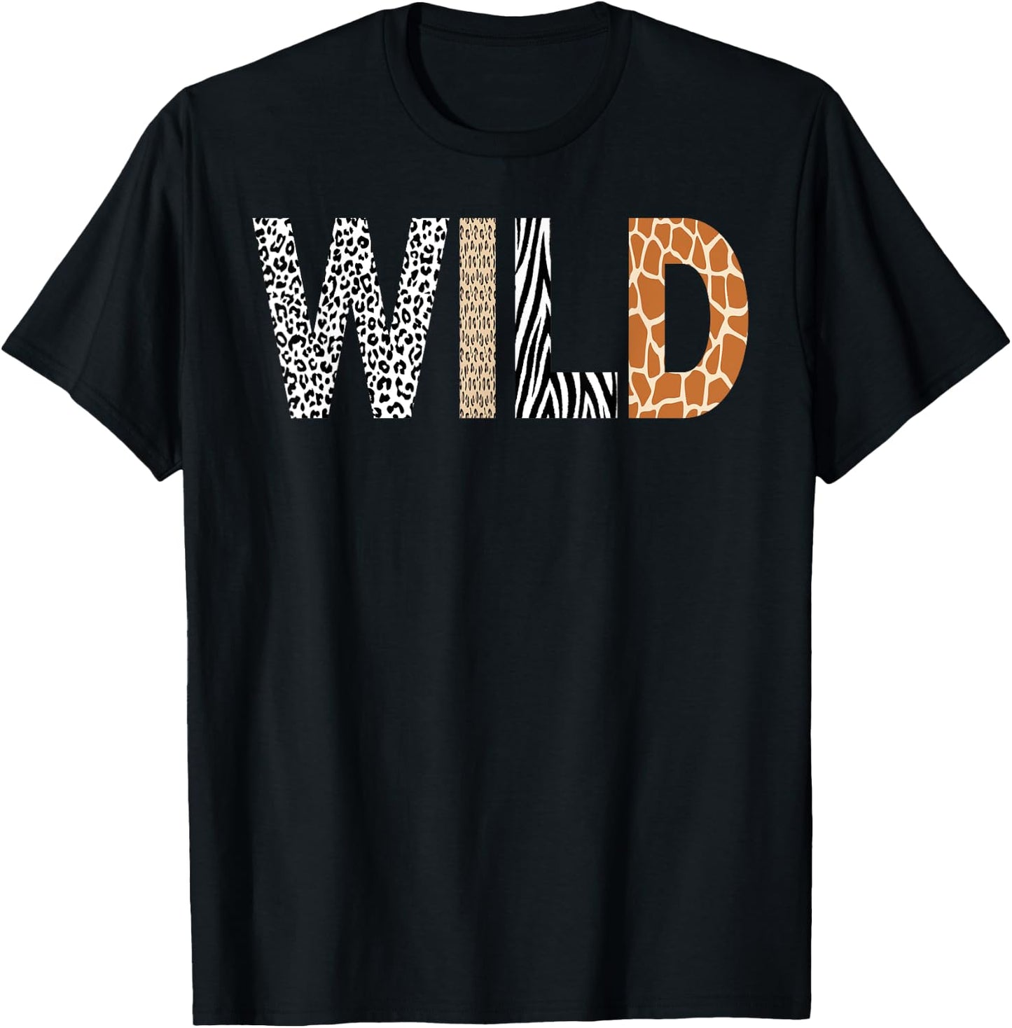 Wild Animal Pattern Giraffe Wolf Leopard Zebra Animal Print T-Shirt - T-Shirt | Black