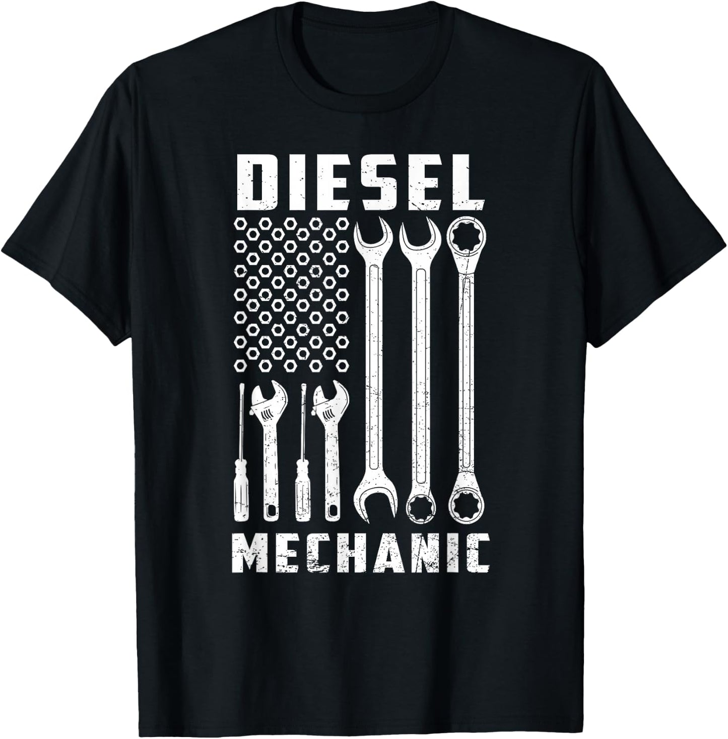 Patriotic Diesel Mechanic Tools Flag American USA T-Shirt - T-Shirt | Black