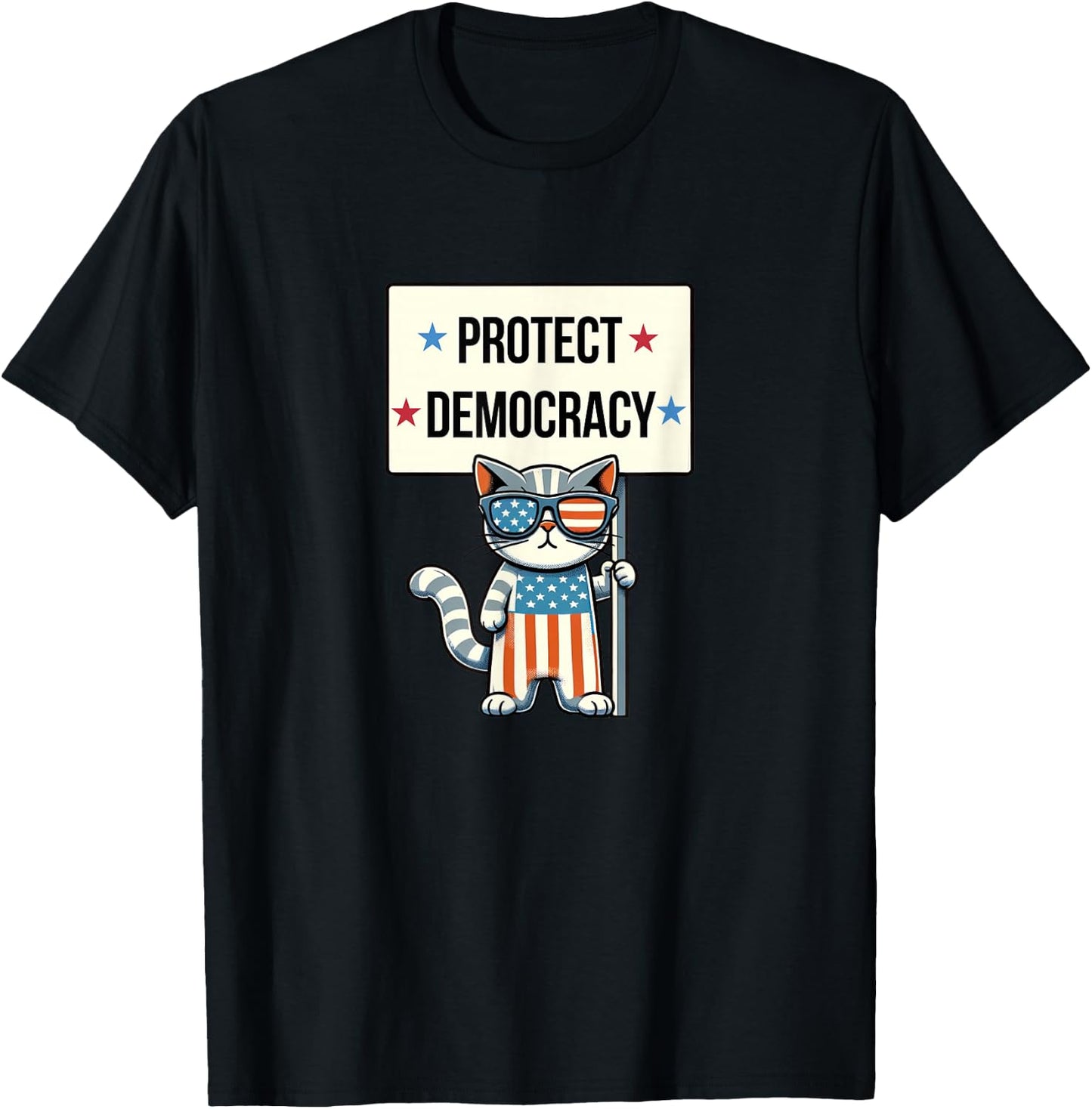 Protect Democracy - Patriotic Cat T-Shirt - T-Shirt | Black