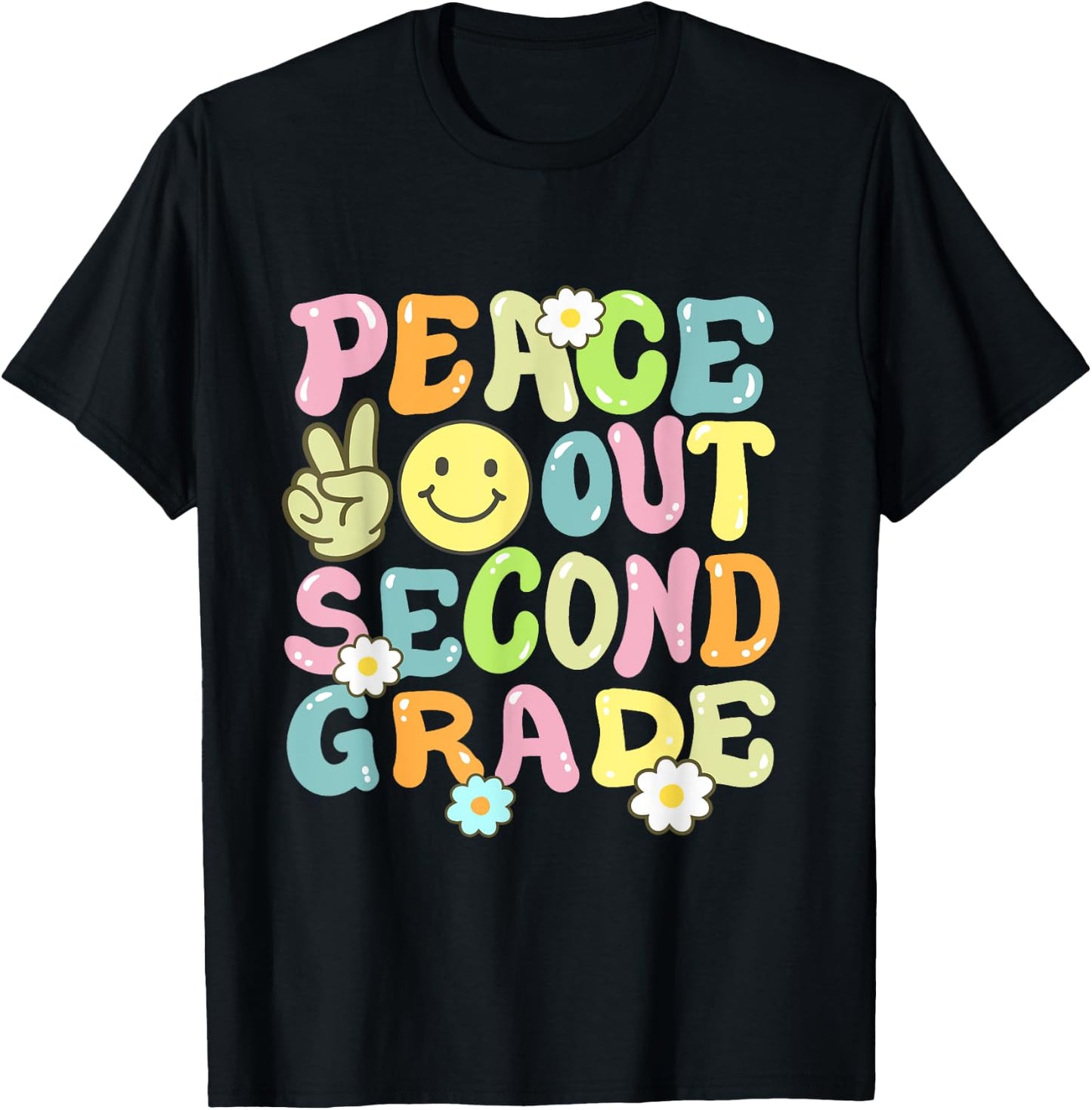 Groovy Peace Out Second Grade Kids 2nd Grade Last Day School T-Shirt - T-Shirt | Black