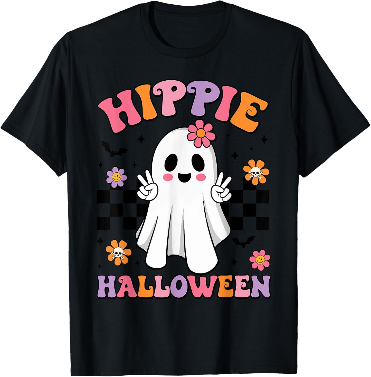 Groovy Boo Hippie Halloween Peace Ghost Halloween Girl Women T-Shirt - T-Shirt | Black