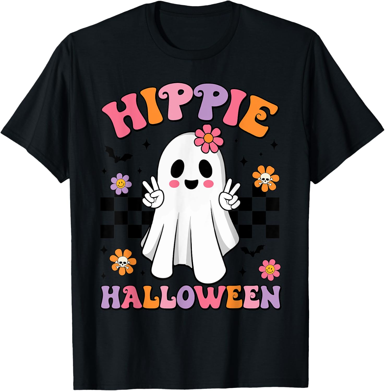 Groovy Boo Hippie Halloween Peace Ghost Halloween Girl Women T-Shirt - T-Shirt | Black