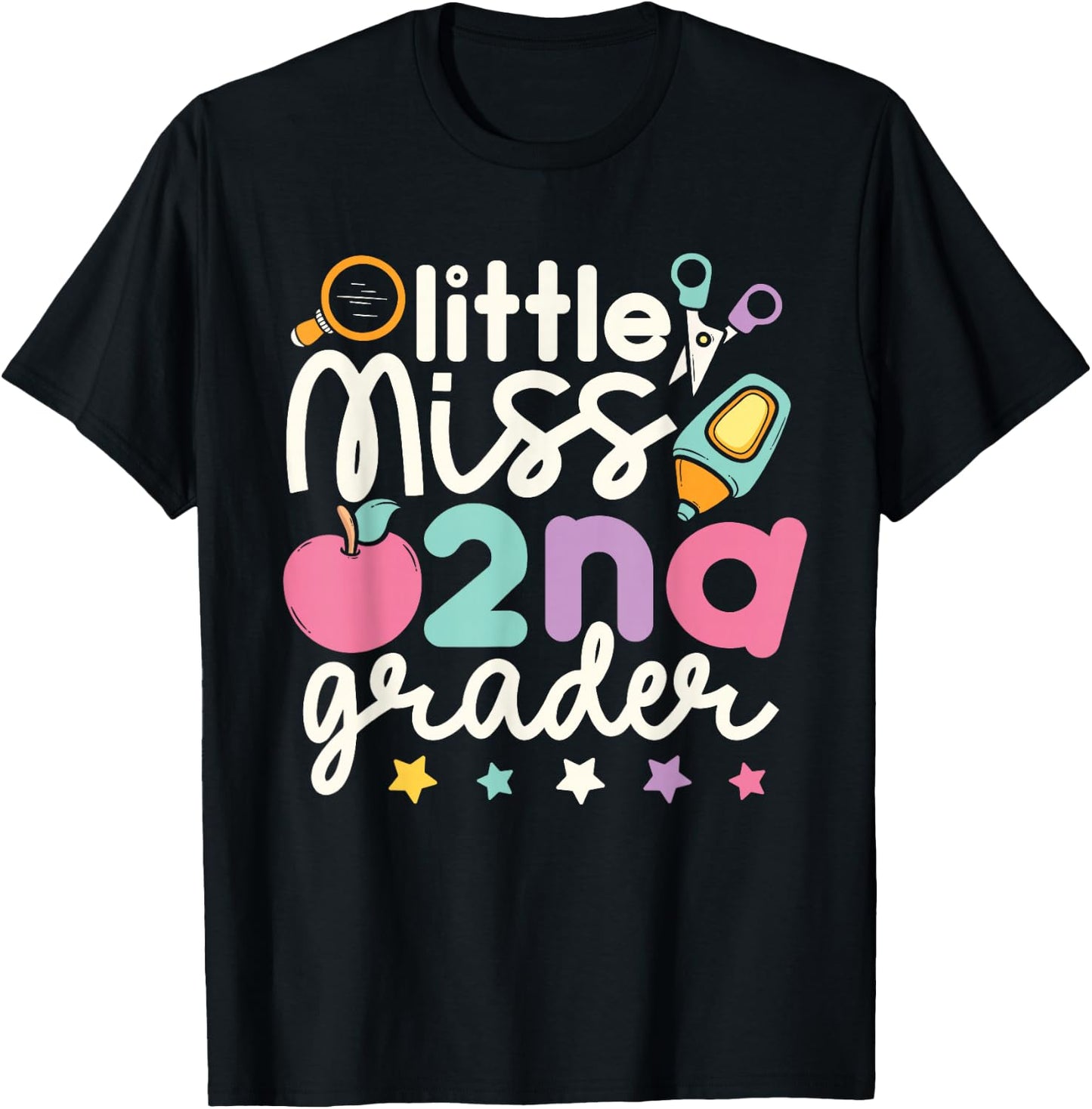 Little Miss 2nd Grade First Day of Second Grade Cute Girls T-Shirt - T-Shirt | Black