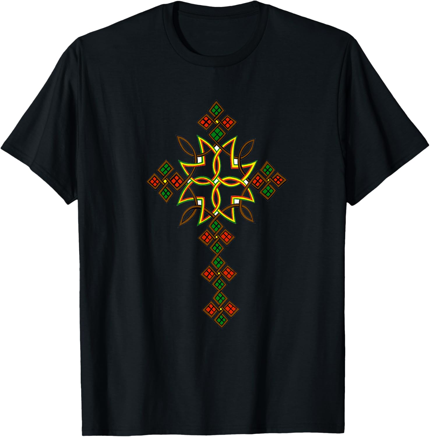 Ethiopian Cross shirt Traditional Ethiopian cross art T-Shirt - T-Shirt | Black