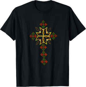 Ethiopian Cross shirt Traditional Ethiopian cross art T-Shirt - T-Shirt | Black