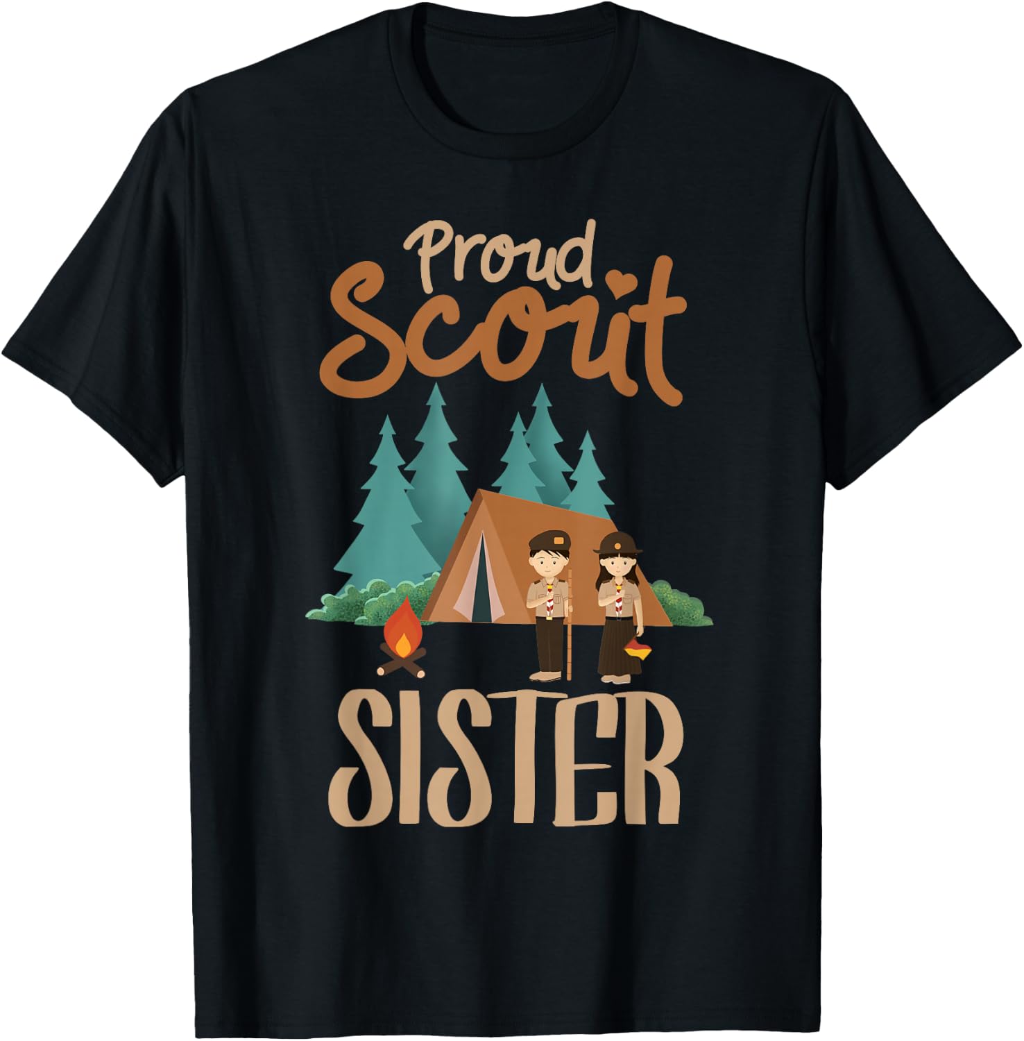 Proud Scout Sister Camping Scout Scouting Leader Adventure T-Shirt - T-Shirt | Black