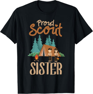 Proud Scout Sister Camping Scout Scouting Leader Adventure T-Shirt - T-Shirt | Black