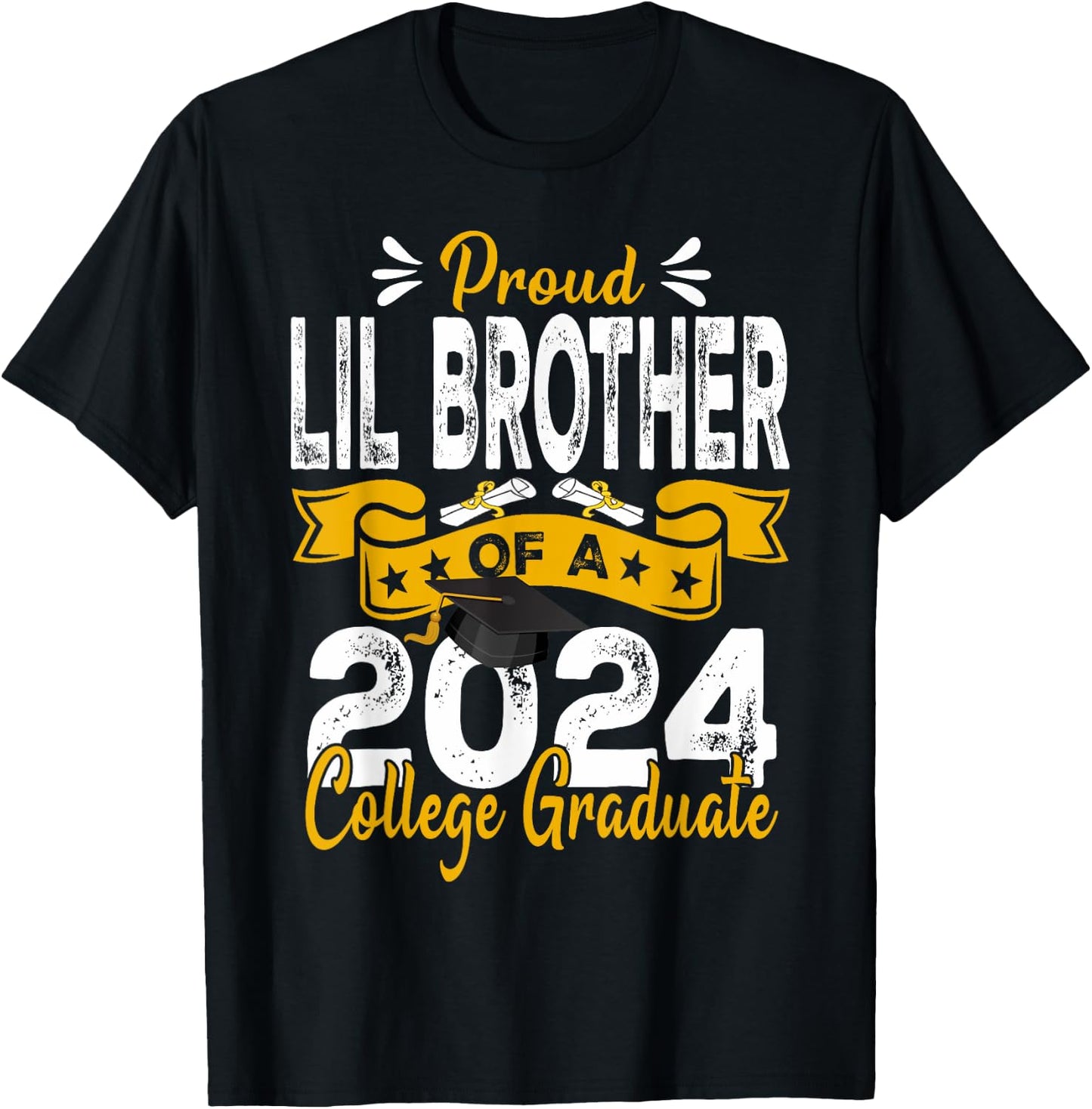 Senior 2024 Proud Lil Brother Of A 2024 College Graduate T-Shirt - T-Shirt | Black