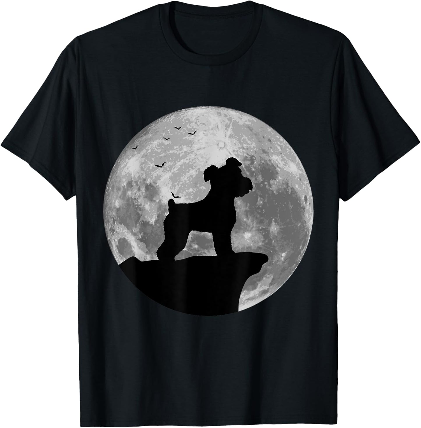 Miniature Schnauzer Silhouette In The Moon Halloween Costume T-Shirt - T-Shirt | Black