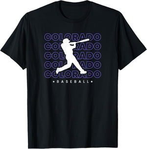 Colorado Baseball Backprint Retro Minimalist Baseball Lover T-Shirt - T-Shirt | Black