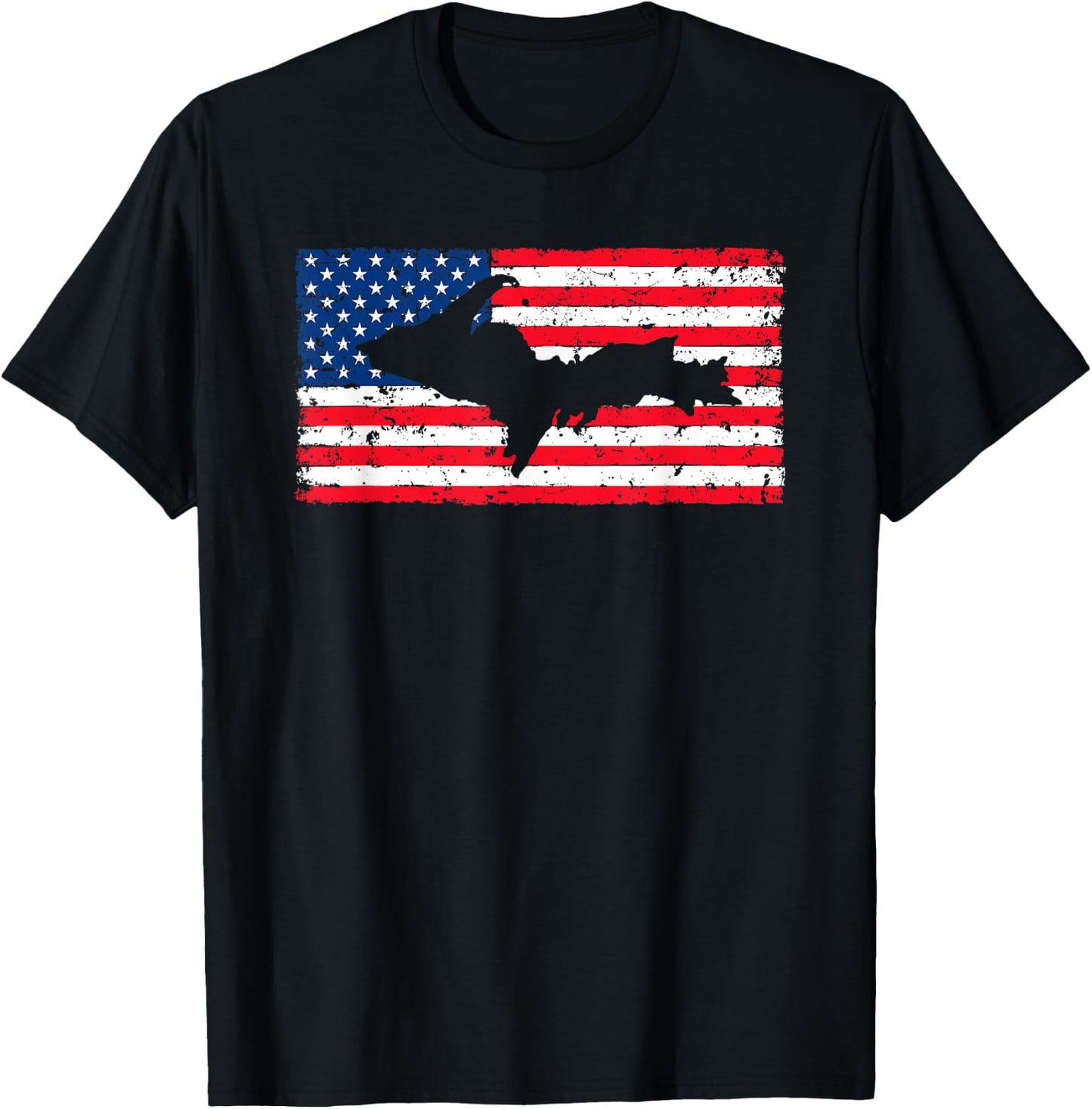 Yooper Patriotic Upper Peninsula Michigan American Flag USA T-Shirt - T-Shirt | Black