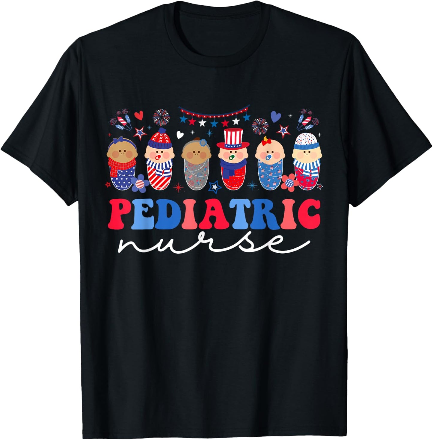 Peds Nurse 4th Of July American Pediatric Nursing T-Shirt - T-Shirt | Black