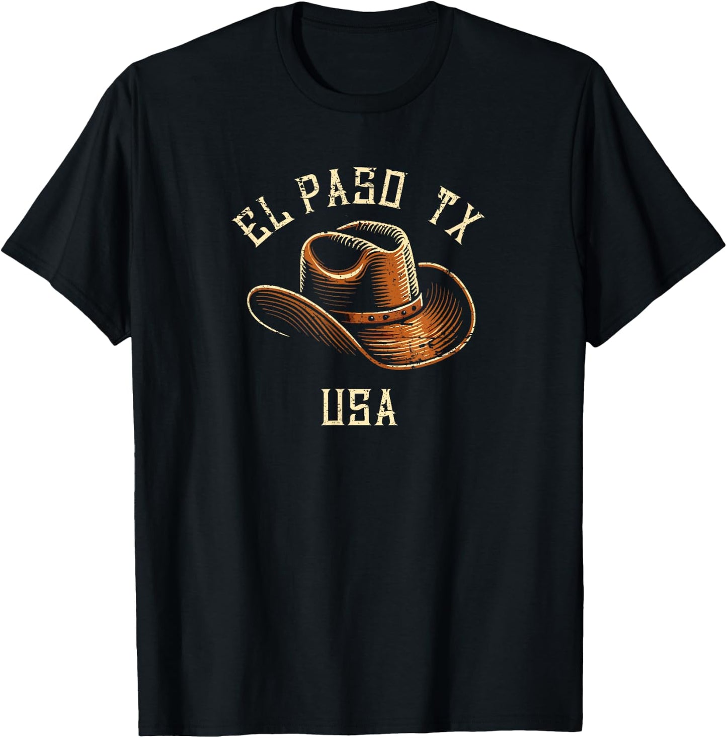 El Paso TX USA Cowboy Hat Vintage Distressed Style Design T-Shirt - T-Shirt | Black