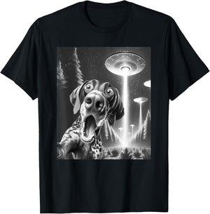 Funny German Shorthaired Pointer Alien UFO Taking a Selfie T-Shirt - T-Shirt | Black