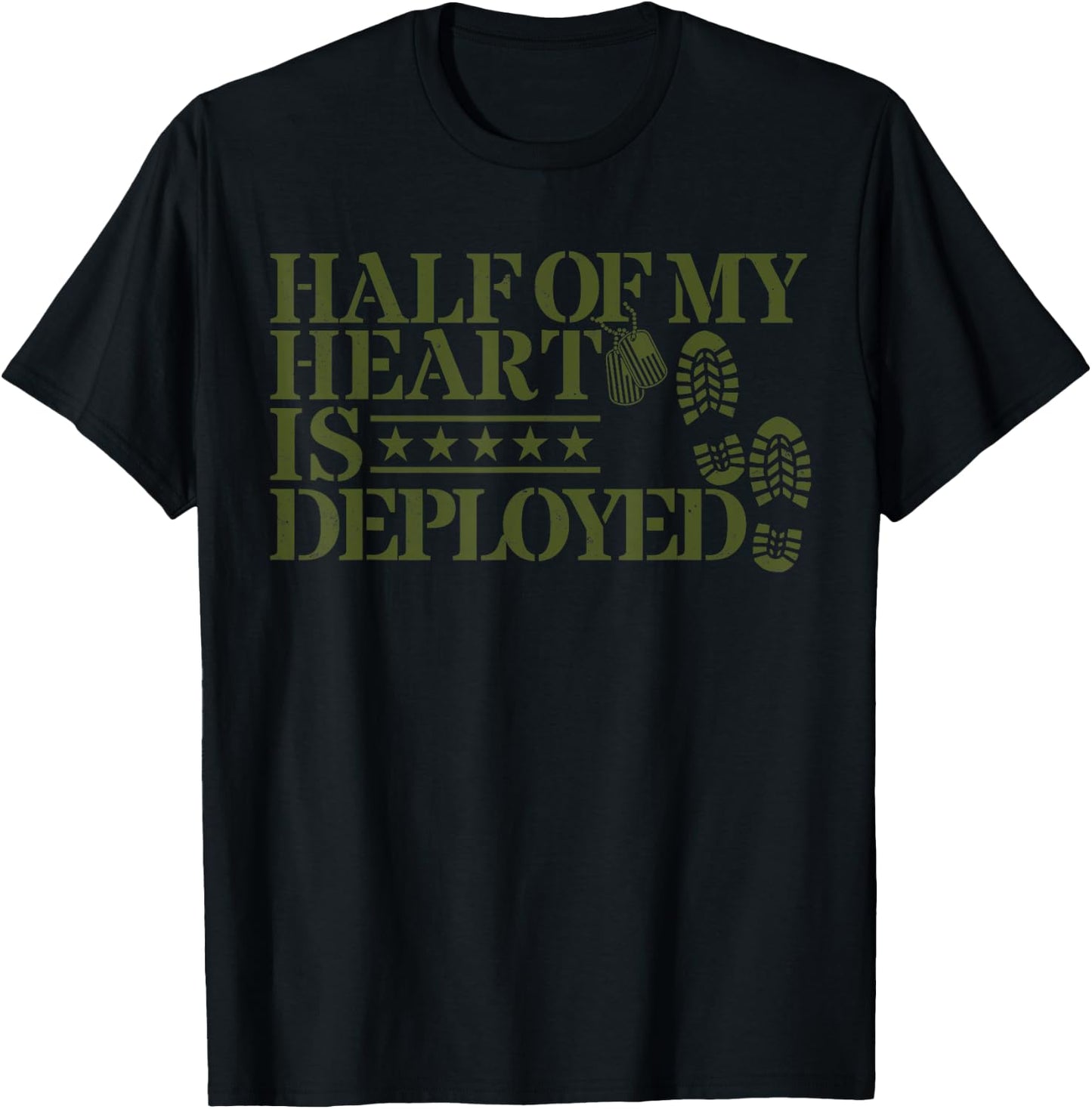Half Of My Heart Is Deployed Husband Wife Deployment Gifts T-Shirt - T-Shirt | Black