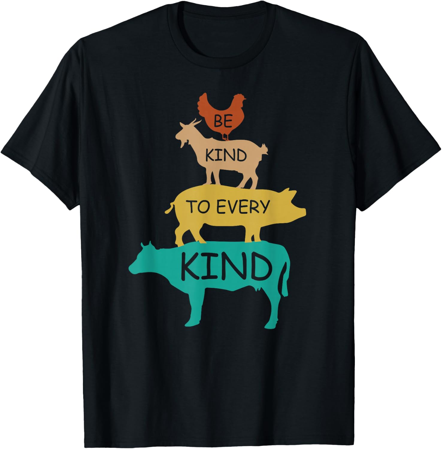 Be Kind to Every Kind Retro Vintage Funny Vegetarian Vegan Small T-Shirt - T-Shirt | Black