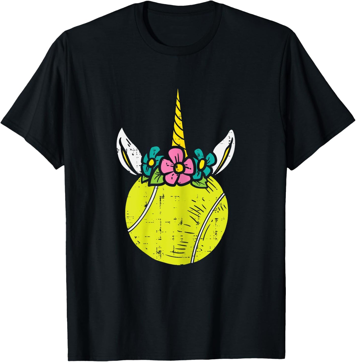 Unicorn Head Tennis Ball Cute Player Coach Women Girls Kids T-Shirt - T-Shirt | Black